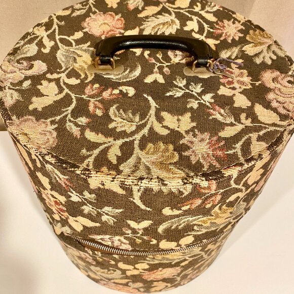 Vintage Floral‎ Tapestry Zippered Hat or Wig Box 13"x13" Travel Case with Lock - Picture 5 of 15